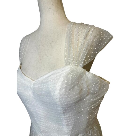 Unique Vintage White Swiss Dot Tulle Midi Dress XXL | Retro Bridal Party Cocktai - Picture 3 of 9